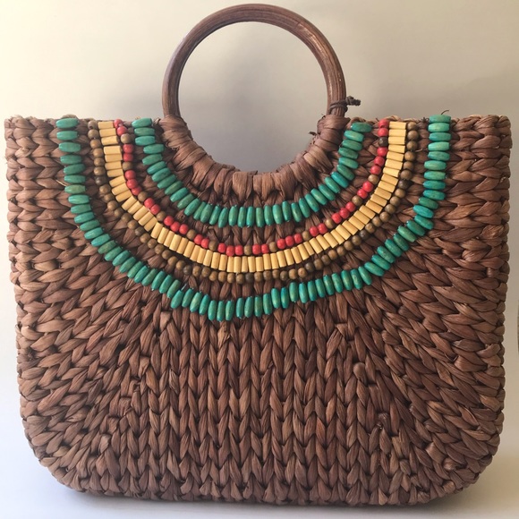 Sun ‘N Sand Handbags - Sun N Sand Woven Tote w/ Bead Inner Drawstring Bag